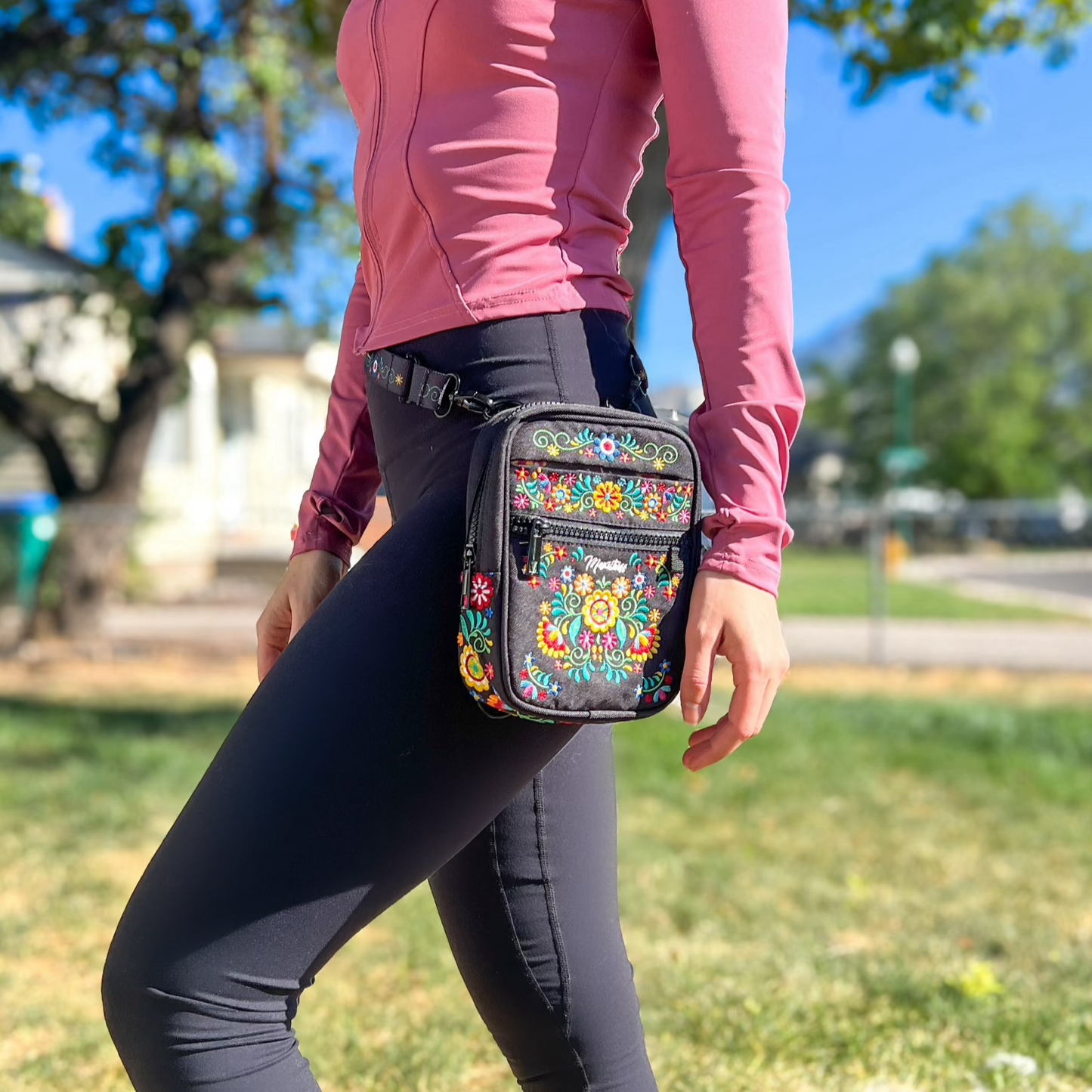 Bordado Crossbody Bag With Tumbler Belt