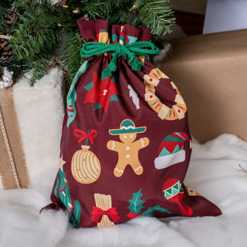 Drawstring Gift Extra Large Fabric Gift Bags MEXmas Icons Reusable