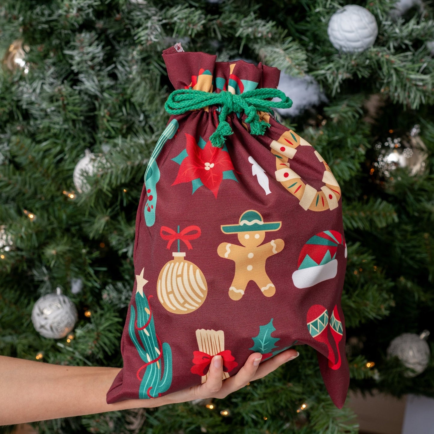 MEXmas Icons Reusable Canvas Drawstring Gift Bag