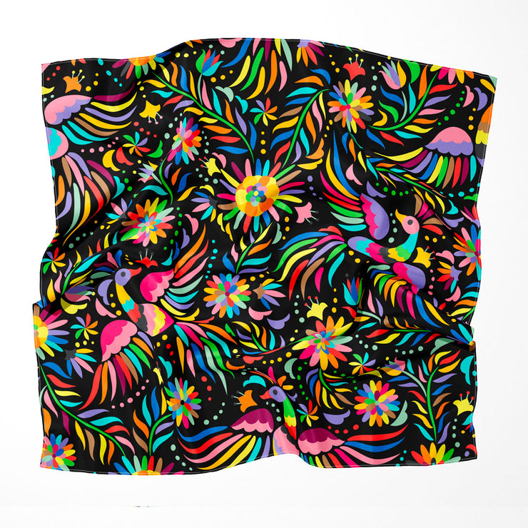Alma Mia Festive Birds Hispanic Pattern Silk Scarf