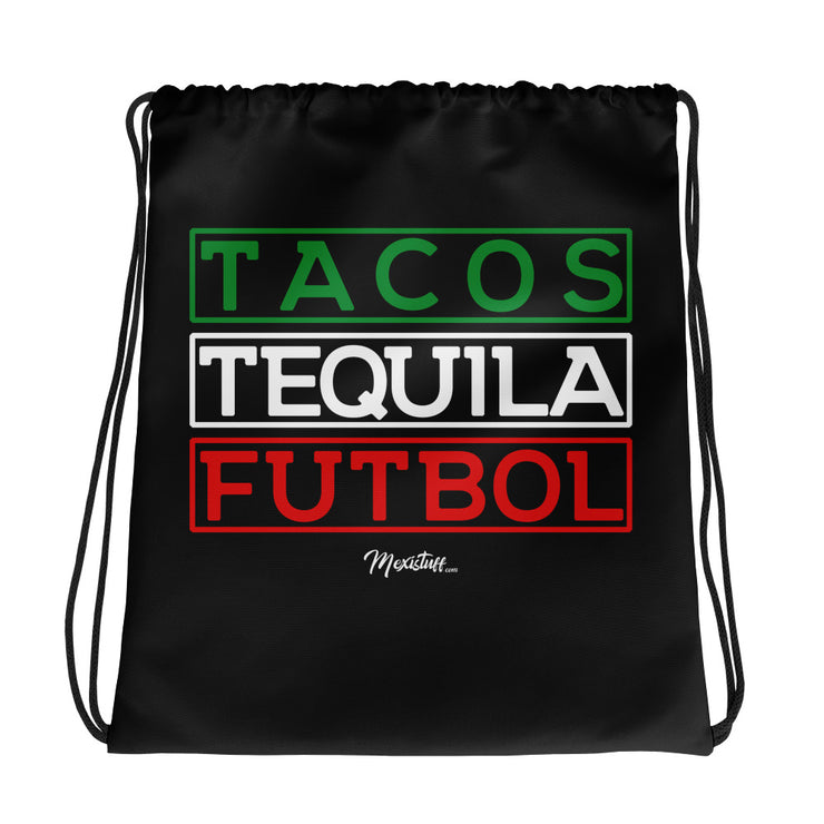 Tacos, Tequila Y Futbol Drawstring bag